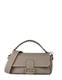 Fendi Grey Selleria Leather NM Baguette Bag w/ Stitched Trim