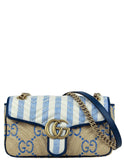 Gucci Blue/ Natural Small Gg Matelasse Marmont 2.0 Raffia Shoulder Bag