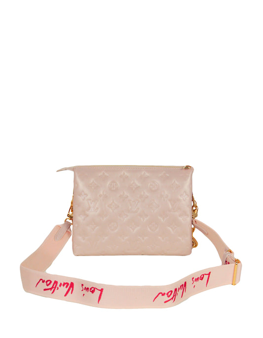 Louis Vuitton Metallic Dragee Pink Lambskin Embossed Monogram Fall In Love Coussin PM