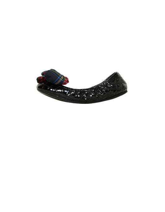 Prada Black Patent Leather Flats with Plaid Bow sz 36.5