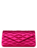 Saint Laurent Lipstick Fuchsia Pink Satin Quilted Large Sade Clutch Bag.