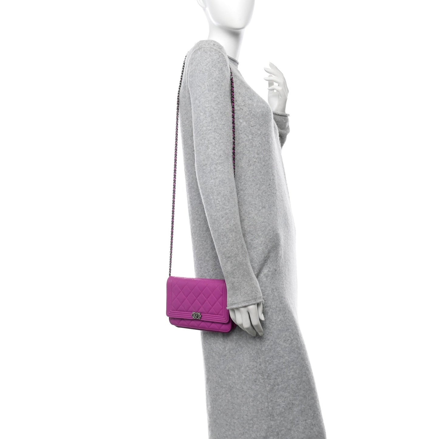 Amelia Lambskin Quilted Boy Wallet On Chain WOC Purple