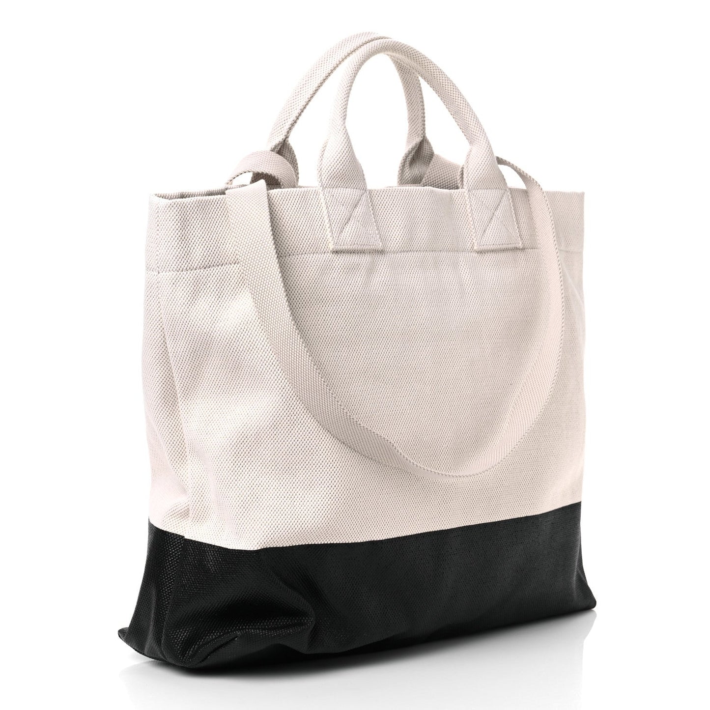 Amelia Canvas Logo Embossed Black Tote Beige