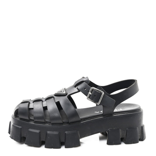Prada Foam Rubber Triangle Logo Monolith 55mm Cage Sandals 39 Black