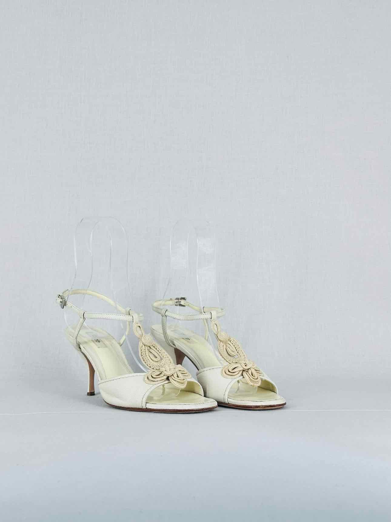 PRADA Ankle Strap Beige Size EU 37.5 Heeled Sandals