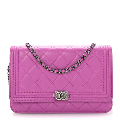 Amelia Lambskin Quilted Boy Wallet On Chain WOC Purple