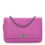 Amelia Lambskin Quilted Boy Wallet On Chain WOC Purple
