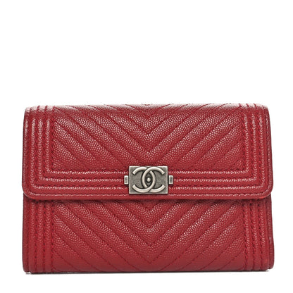 Amelia Caviar Chevron Quilted Boy Flap Wallet Red