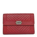 Amelia Caviar Chevron Quilted Boy Flap Wallet Red