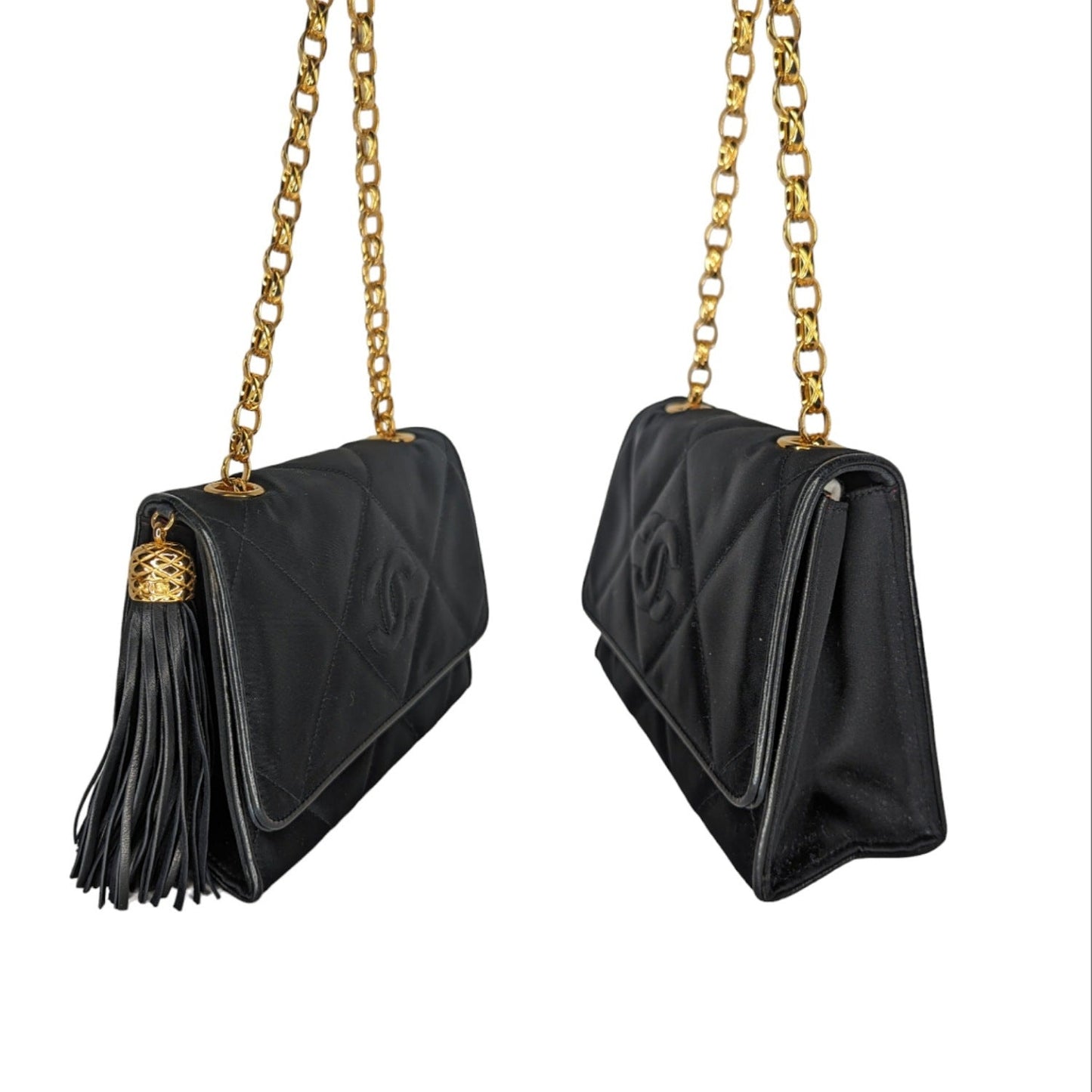 Chanel   Satin Quilted CC Tassel Flap Bag