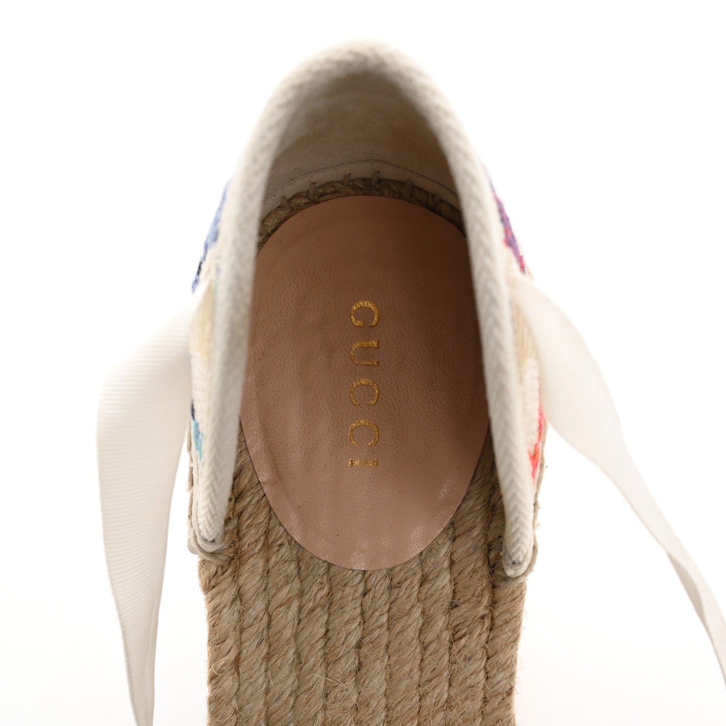 Amelia Linen Psychedelic Mini GG Monogram Ankle Wrap Platform Espadrille Wedge Sandals 39 Multicolor Mystic White