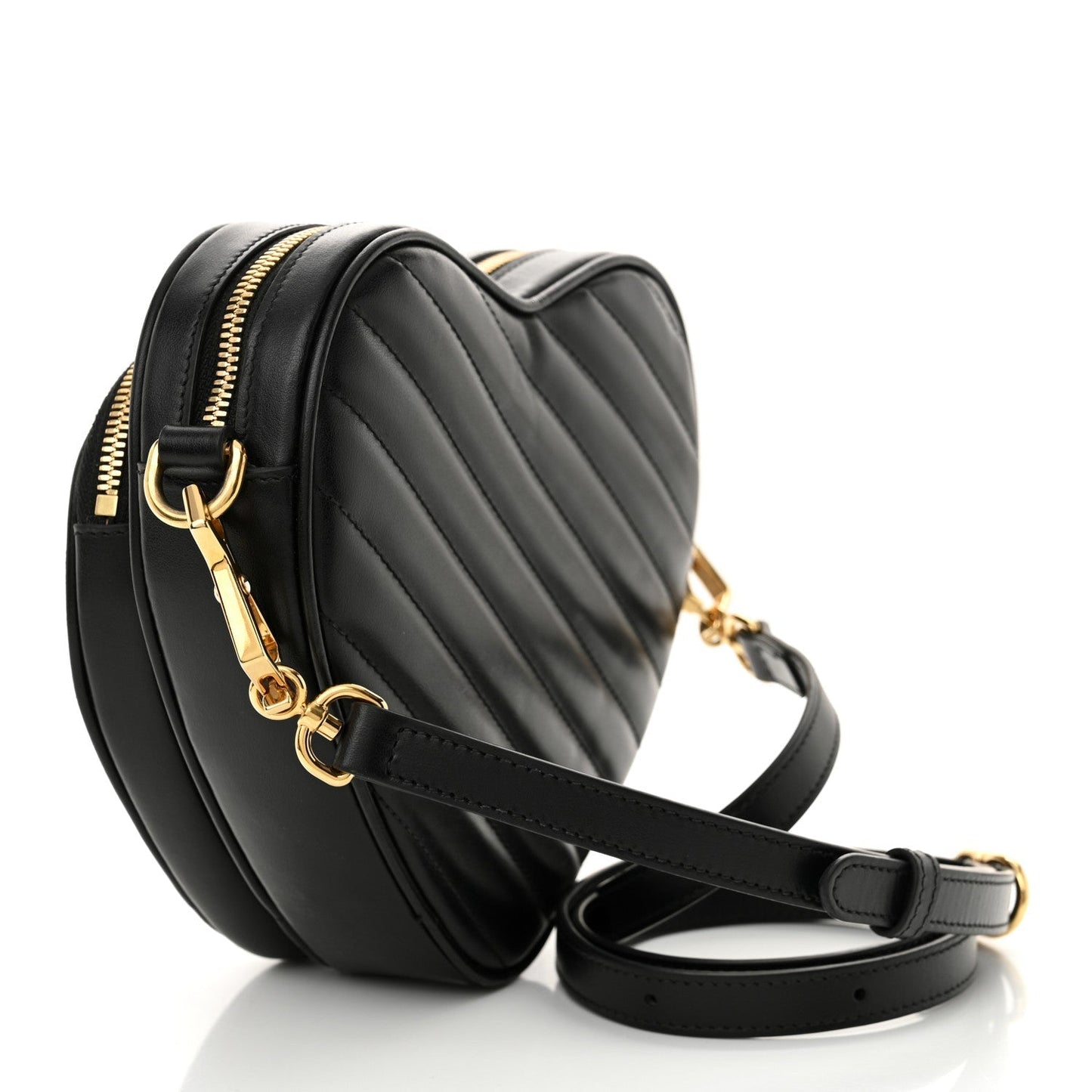 Amelia Calfskin Matelasse Diagonal Mini InterLocking G Heart Shoulder Bag Black
