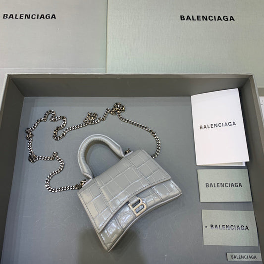 BLN-Ciaga Hourglass Mini Handbag With Chain In Grey, For Women,  Bags 4.7in/12cm