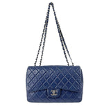 CHANEL Classic 08 Single Flap Bag - Blue Quilted Lambskin Maxi Shoulder Bag