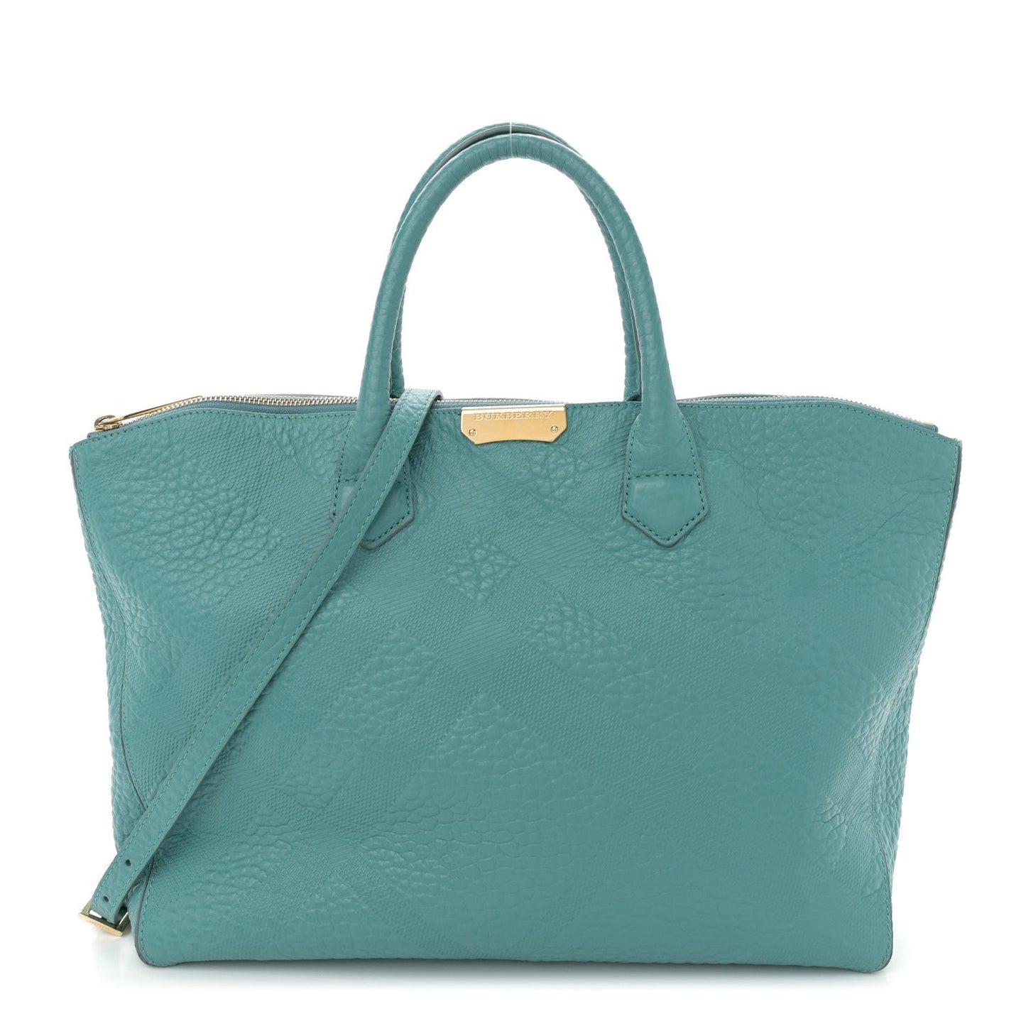 Amelia Heritage Grain Check Embossed Medium Dewsbury Tote Turquoise