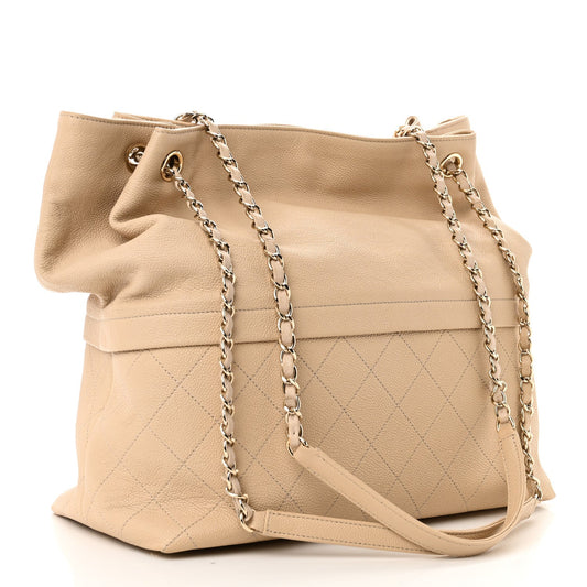 Amelia Caviar Stitched Shopping Tote Beige