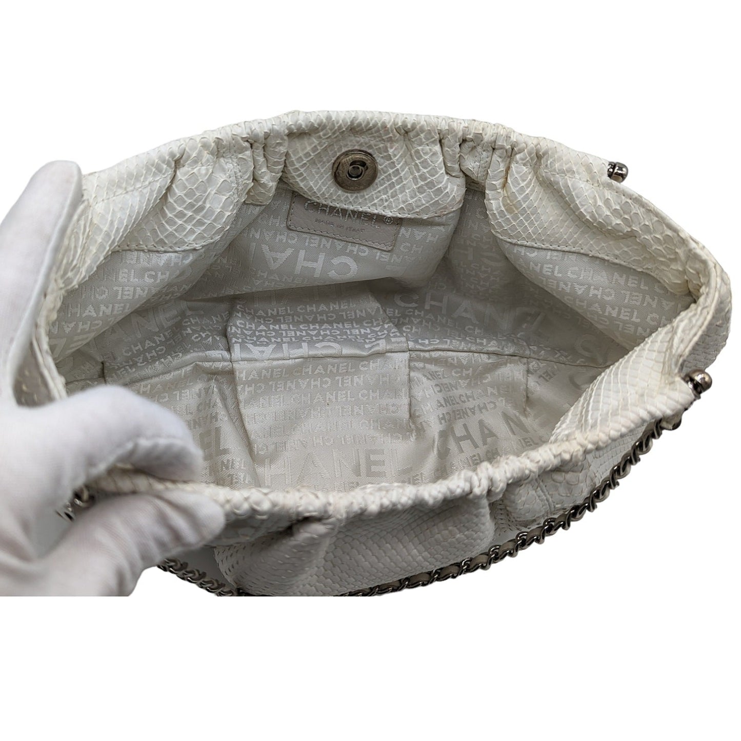 Chanel   White Python CC Chain Hobo Bag