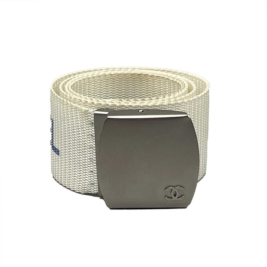 CHANEL -   99S 1999 Logo Adjustable Nylon Web - White - XS/S - Belt