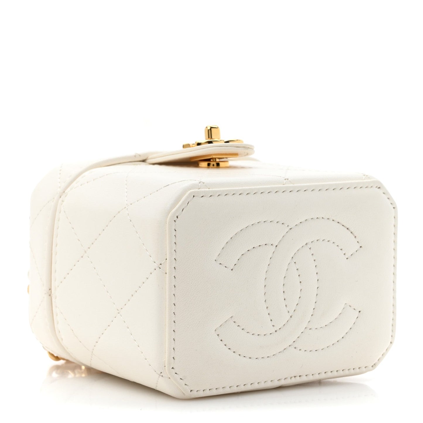 Amelia Lambskin Quilted Vanity Clutch With Chain White