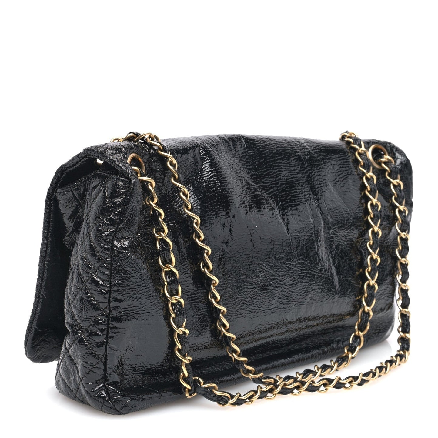 Amelia Vinyl Medium Rock and Chain Flap Black