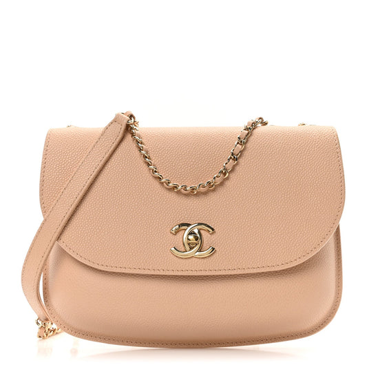 Amelia Caviar Mini Chain Flap Bag Beige