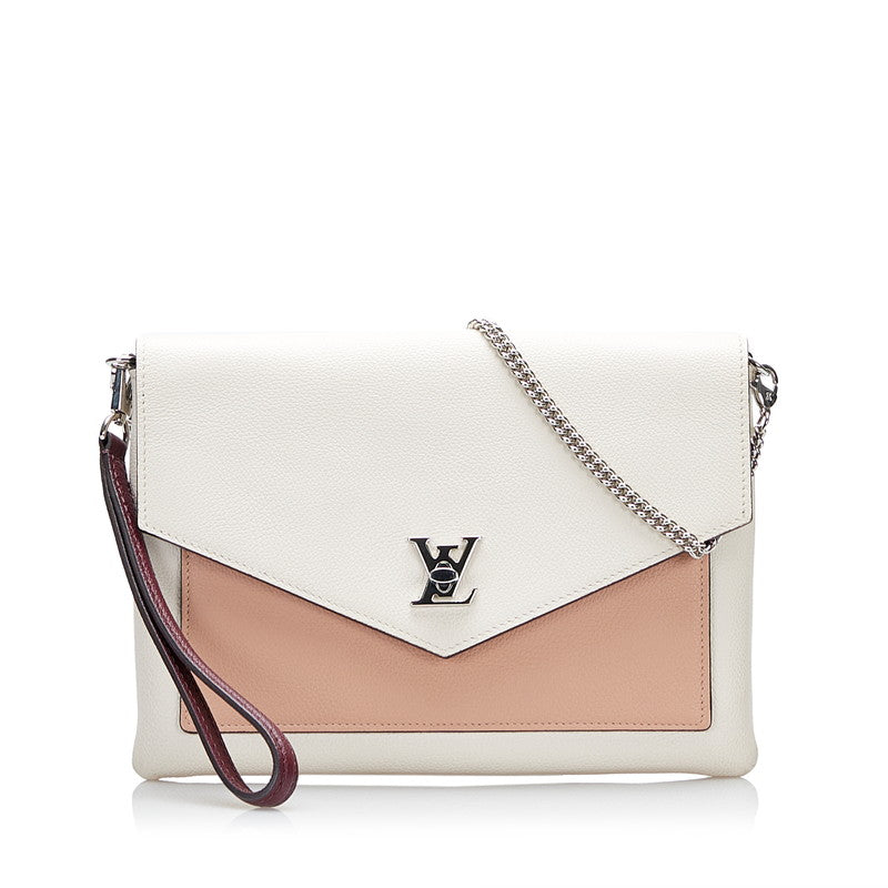 Louis Vuitton Pochette Lock Me Chain Shoulder Bag Clutch Rose Beige Calf Leather