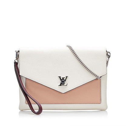 Louis Vuitton Pochette Lock Me Chain Shoulder Bag Clutch Rose Beige Calf Leather