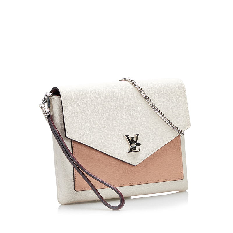 Louis Vuitton Pochette Lock Me Chain Shoulder Bag Clutch Rose Beige Calf Leather