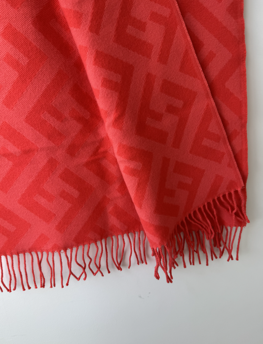 Fendi FF Print Tulip Woven Cashmere Fringe Scarf