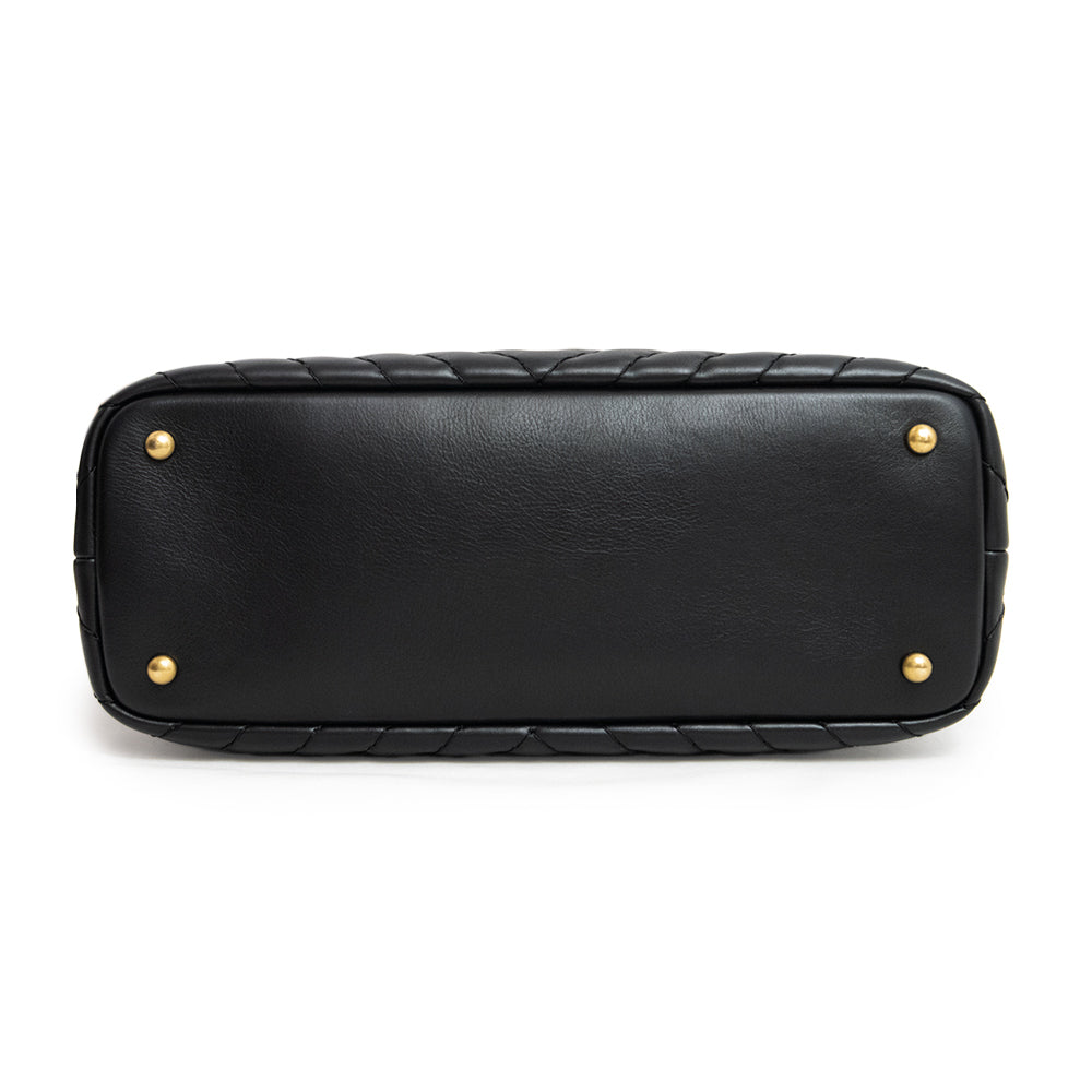 Chanel CC Mark Charm Chevron V Stitch Chain Calfskin Black