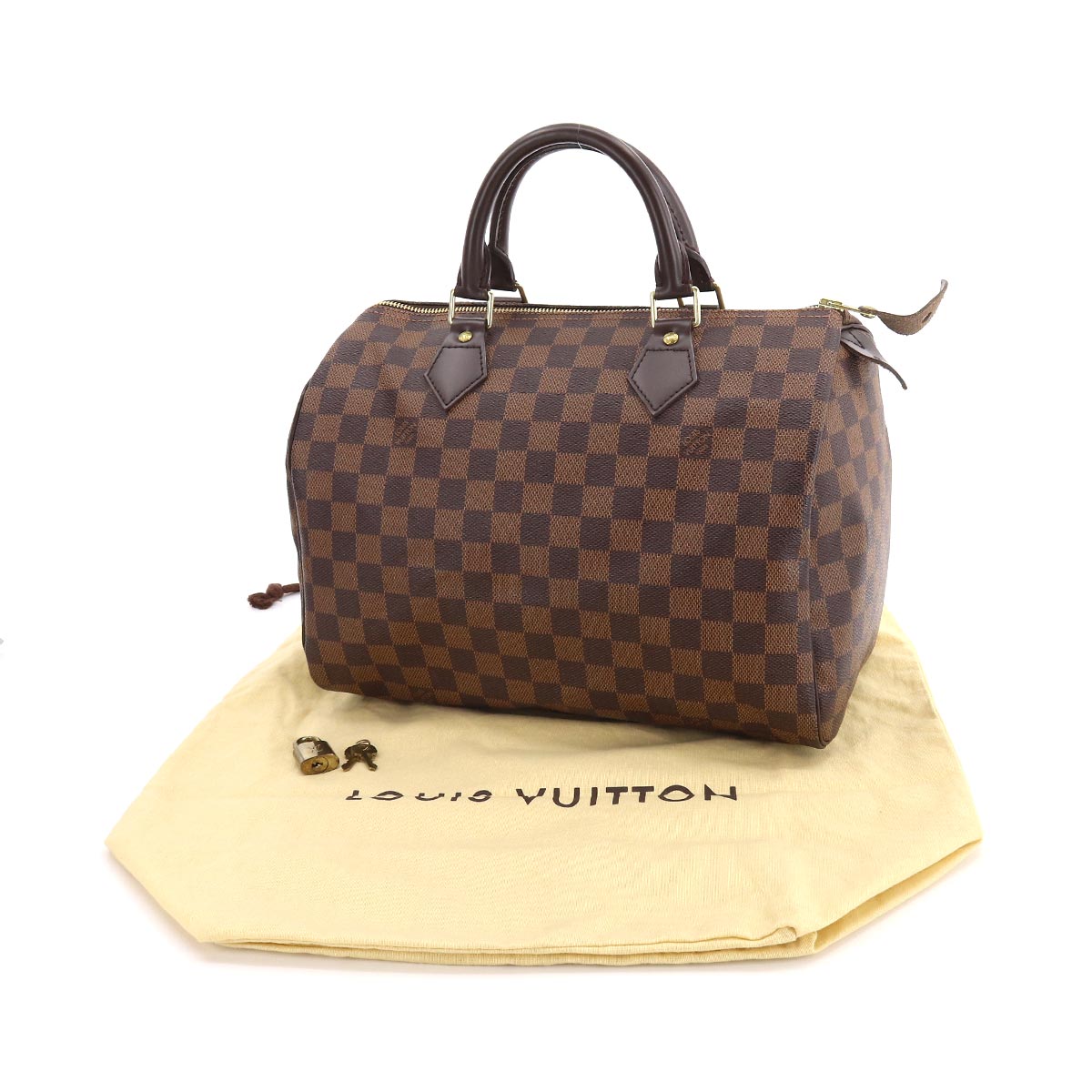 Louis Vuitton Damier Speedy 30 Hand Bag Ebene Brown Gold Hardware