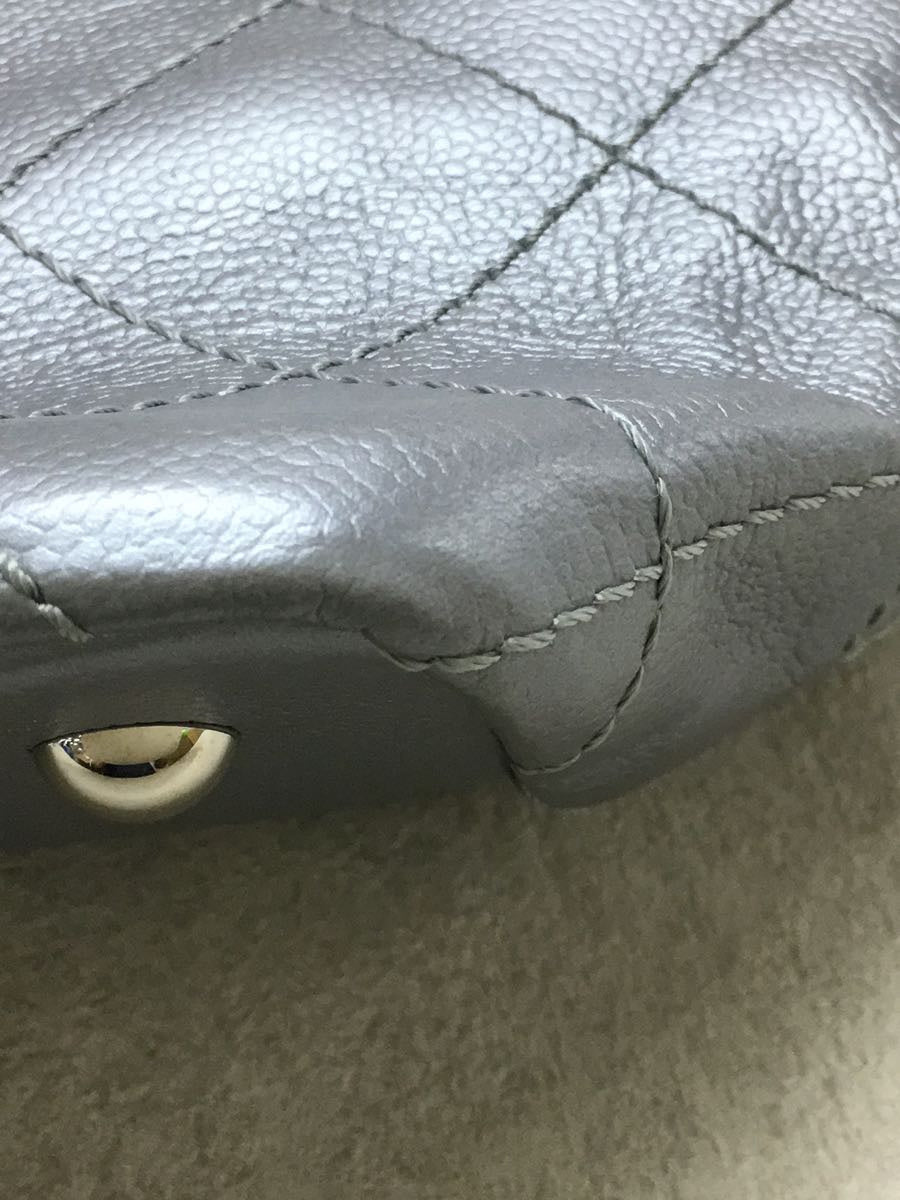 Chanel On The Road Handbag Leather Silver Caviar Skin