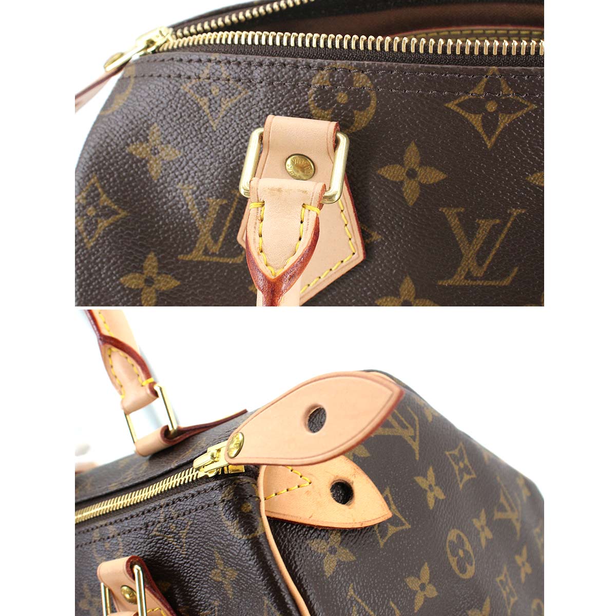 Louis Vuitton Monogram Speedy 25 Hand Bag Brown Gold Metal Fittings
