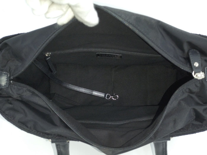 Chanel Tote Bag Paris New York Line Cocomark Nylon Leather Black
