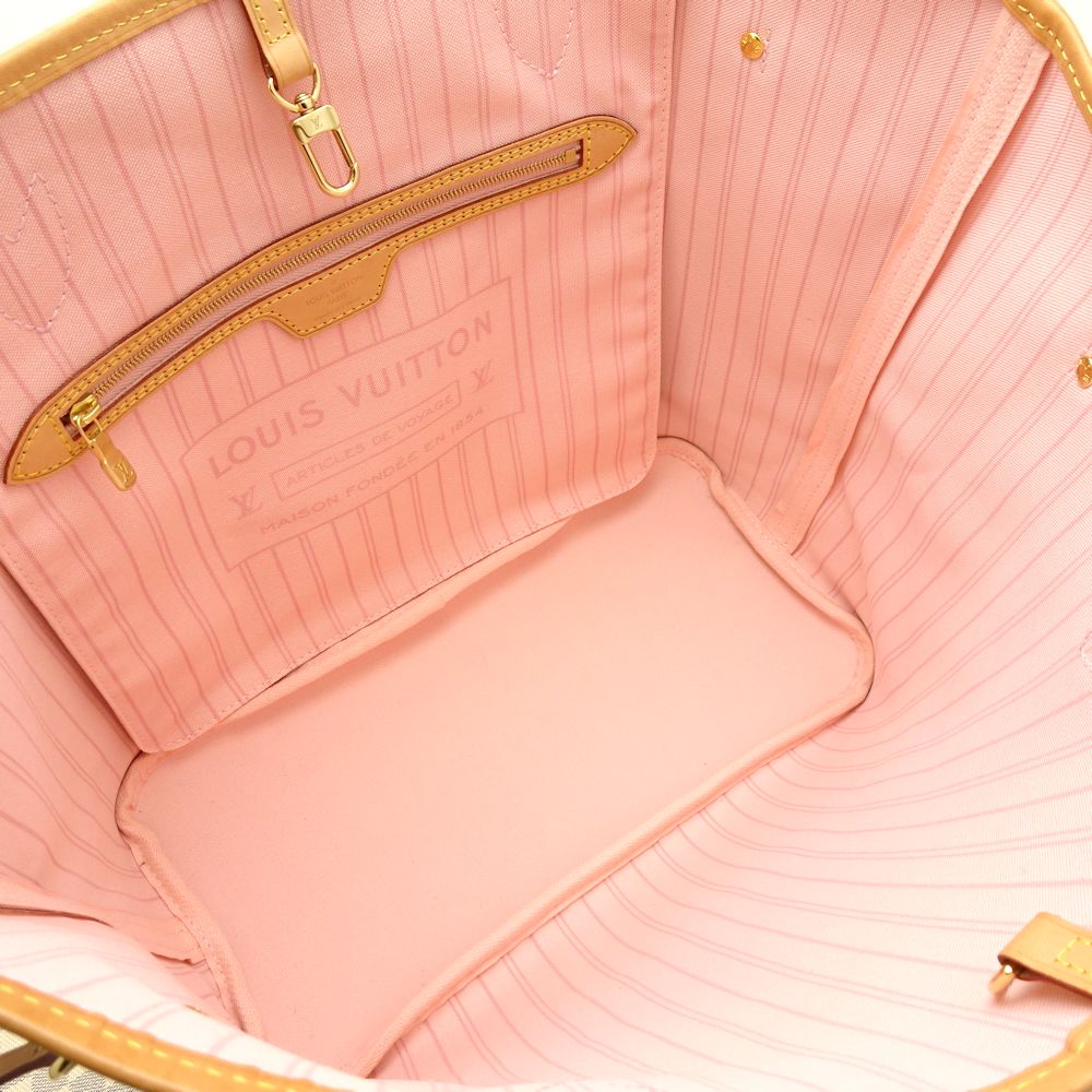 Louis Vuitton Damier Azur Neverfull MM Rose Ballerine Tote Bag