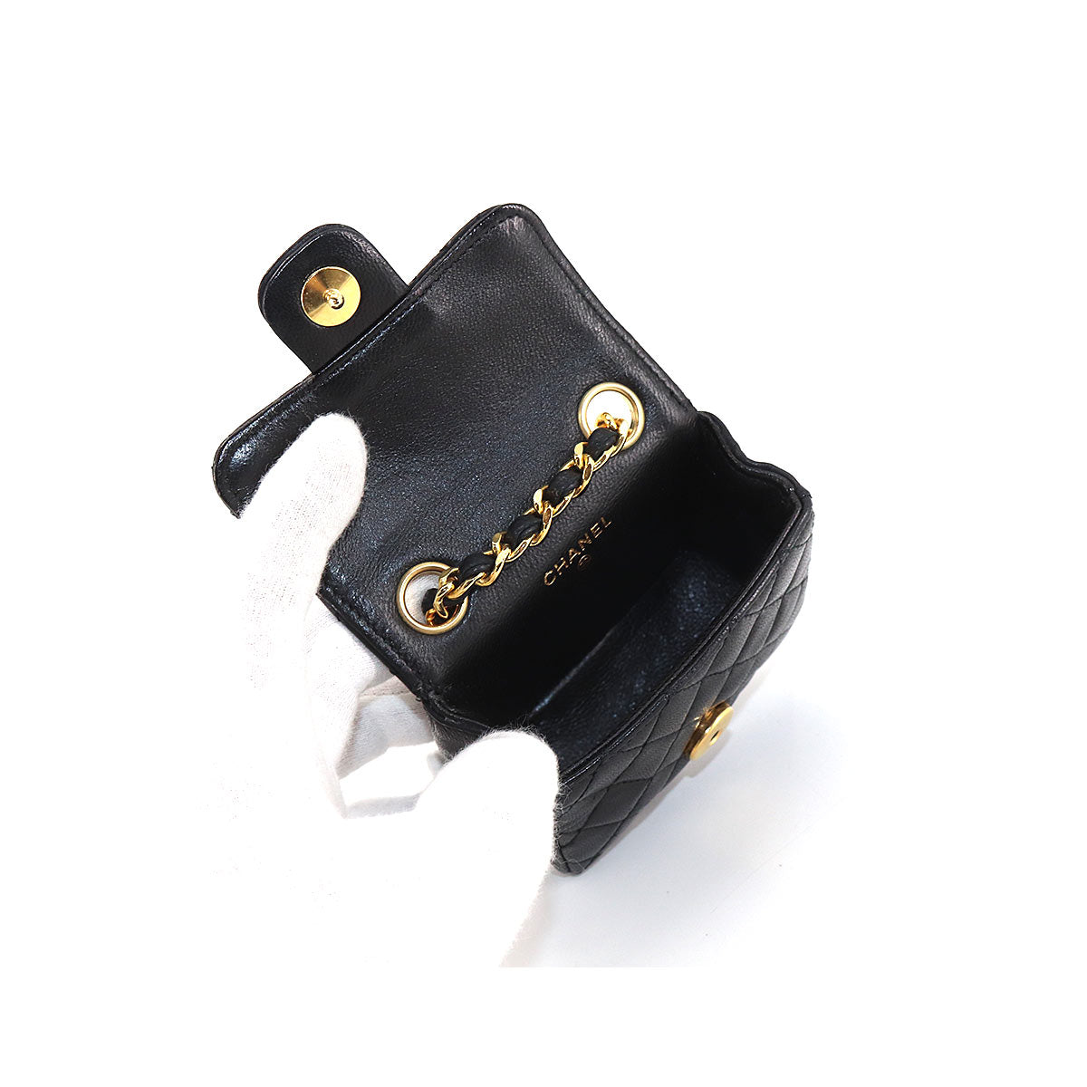 Chanel Mini Matelasse Chain Pouch Leather Black Gold Metal Fittings