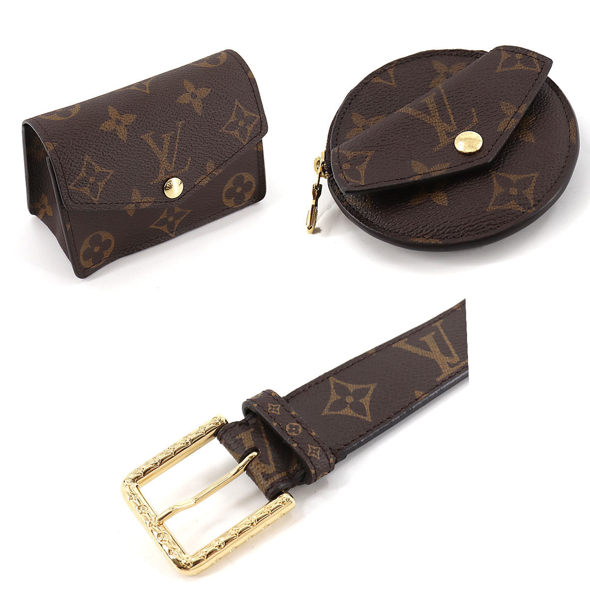 Louis Vuitton Monogram Sun Tulle Daily Multi Pocket Belt 80 Gold Hardware