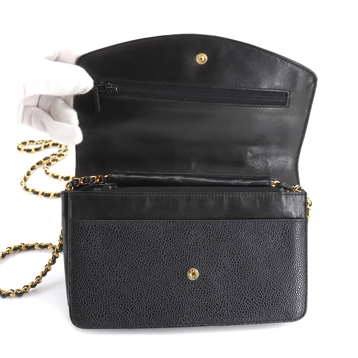 Chanel Cocomark Chain Wallet Long Wallet Caviar Skin Black