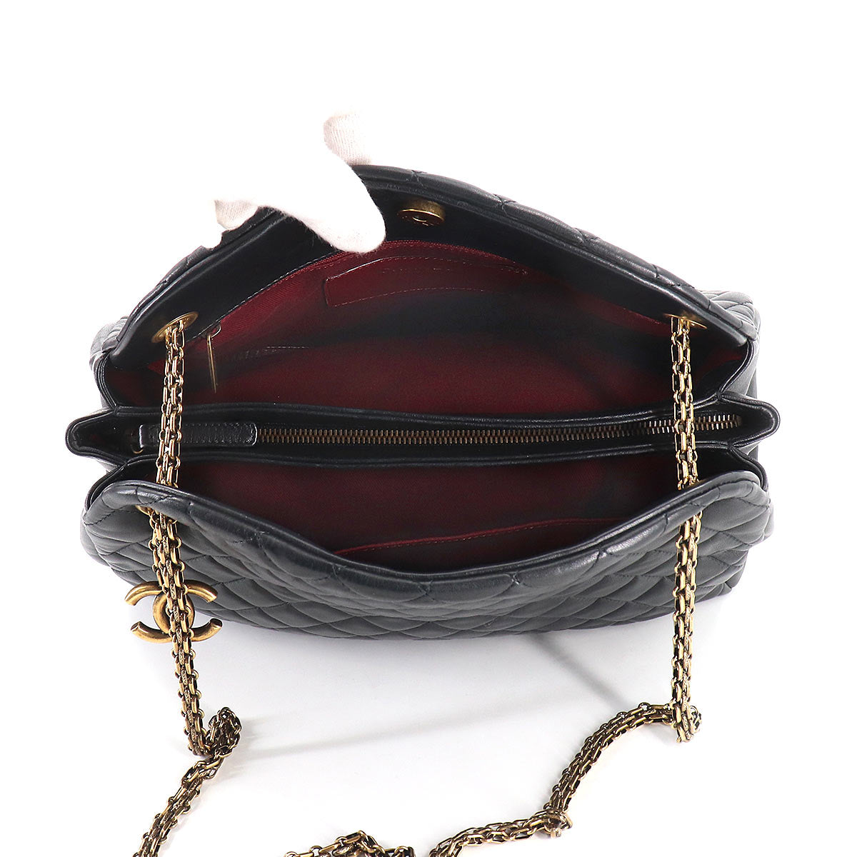 Chanel Mademoiselle Bowling Chain Shoulder Bag Leather Black