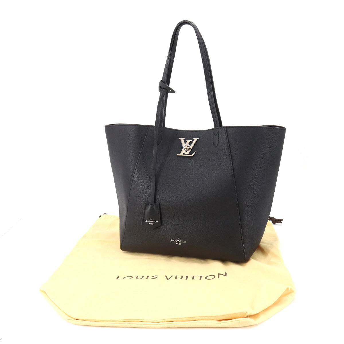 Louis Vuitton Lock Me Cabas Tote Bag Leather Noir Silver Hardware