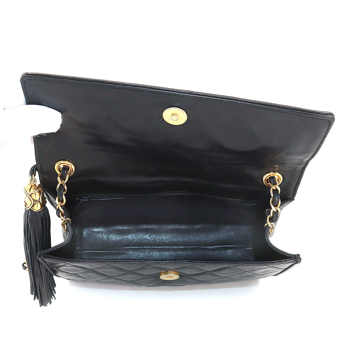 Chanel Matelasse Chain Shoulder Bag Leather Black Gold Metal Fittings
