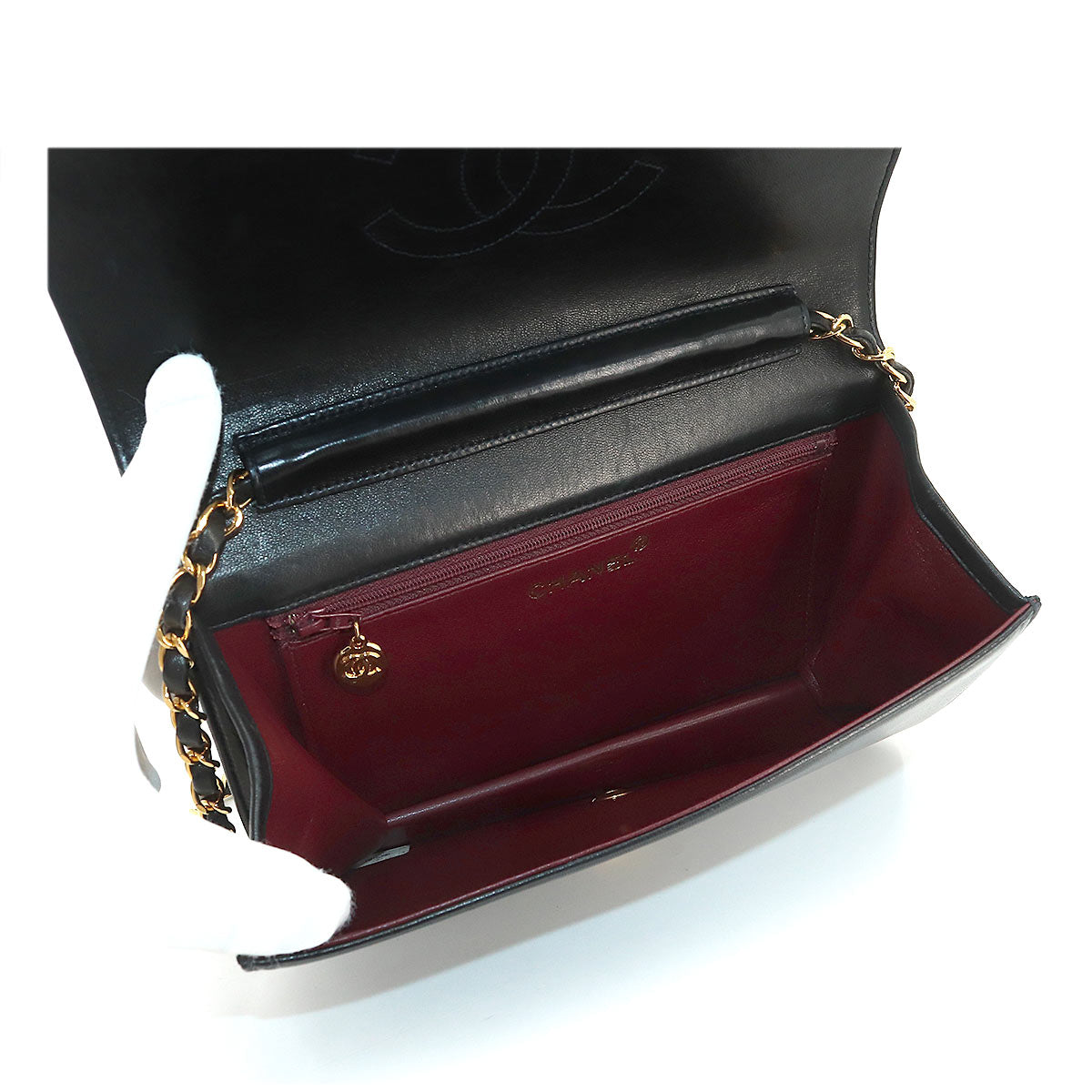 Chanel Matelasse Chain Shoulder Bag Leather Black Gold Hardware Push Lock