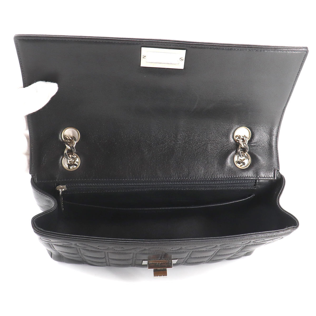 Chanel Chocolate Bar 2.55 Chain Shoulder Bag Black Leather