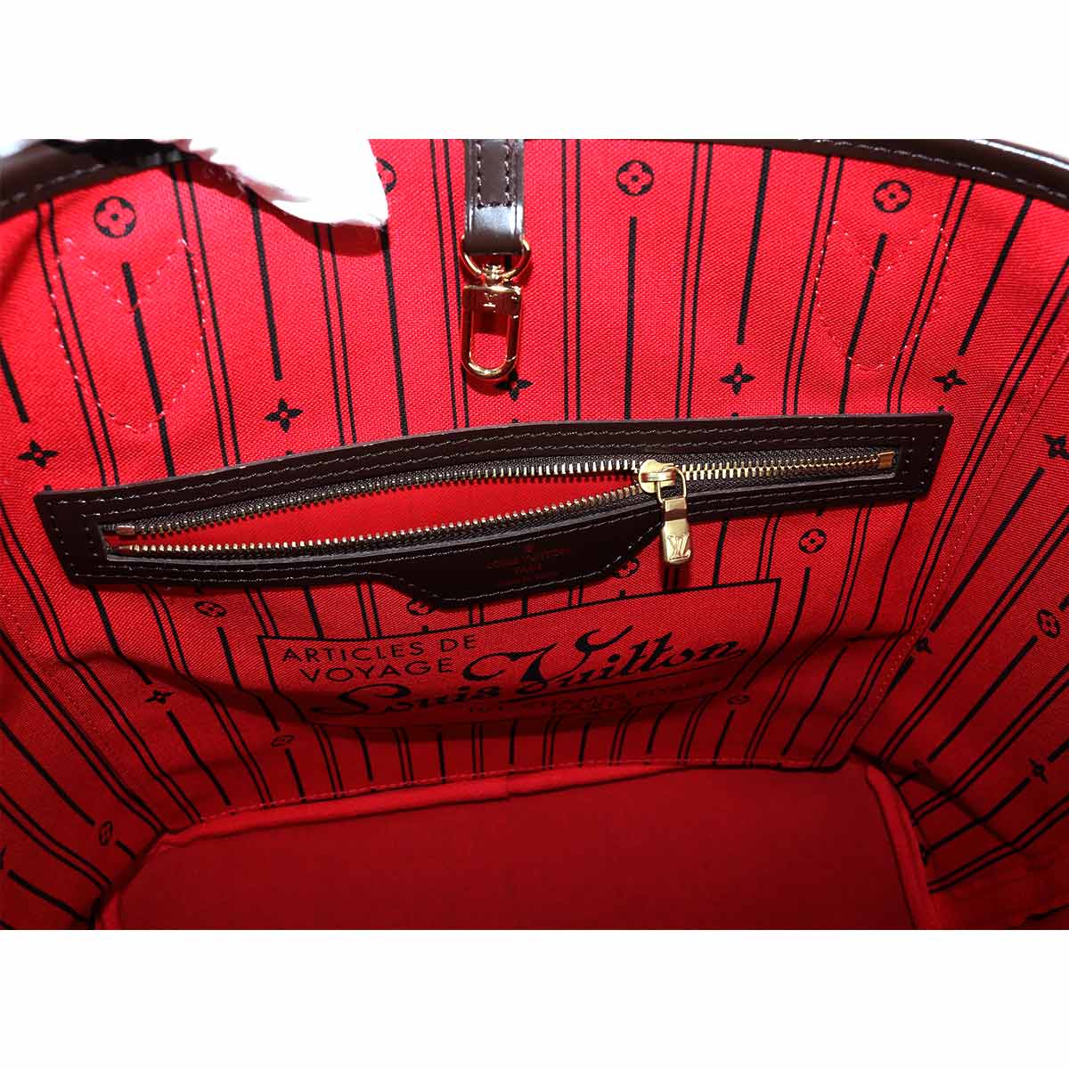 Louis Vuitton Damier Neverfull MM Tote Bag Ebene Cerise Brown Gold Hardware