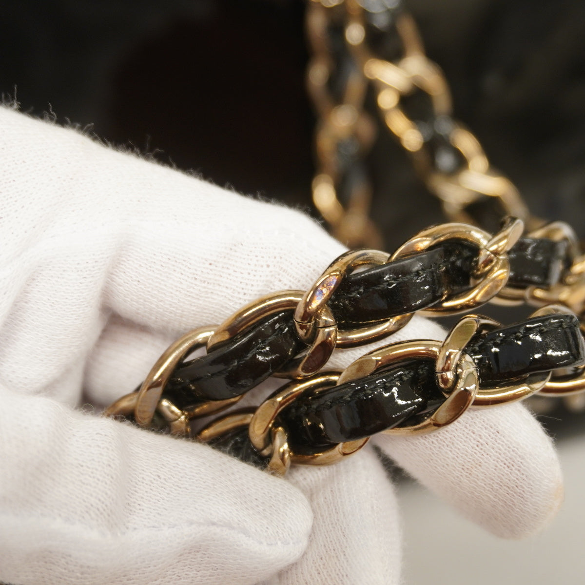 Chanel Shoulder Bag Chain Patent Leather Black