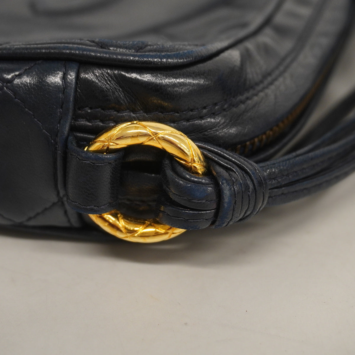 Chanel Shoulder Bag Matelasse Fringe Lambskin Navy