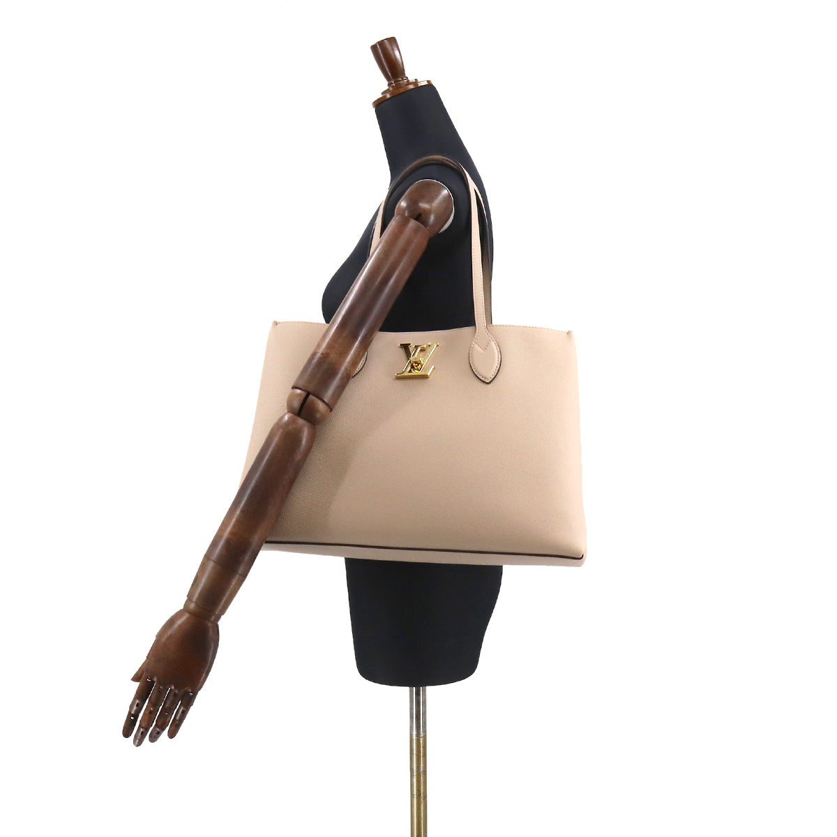Louis Vuitton Lockme Shopper Tote Bag Leather Greige Gold Hardware