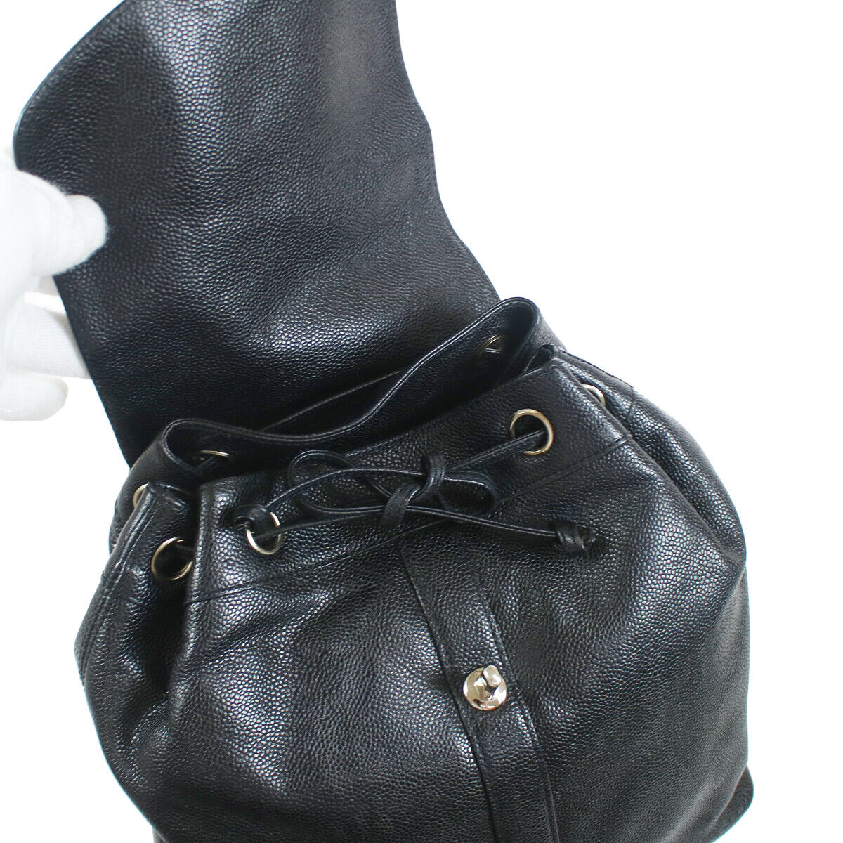 Chanel CC Chain Backpack Bag Black Caviar Skin Leather