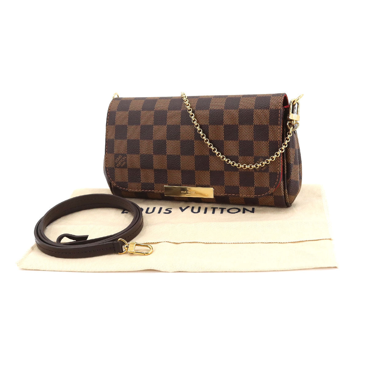 Louis Vuitton Damier Favorite PM 2 Way Chain Hand Shoulder Bag Ebene