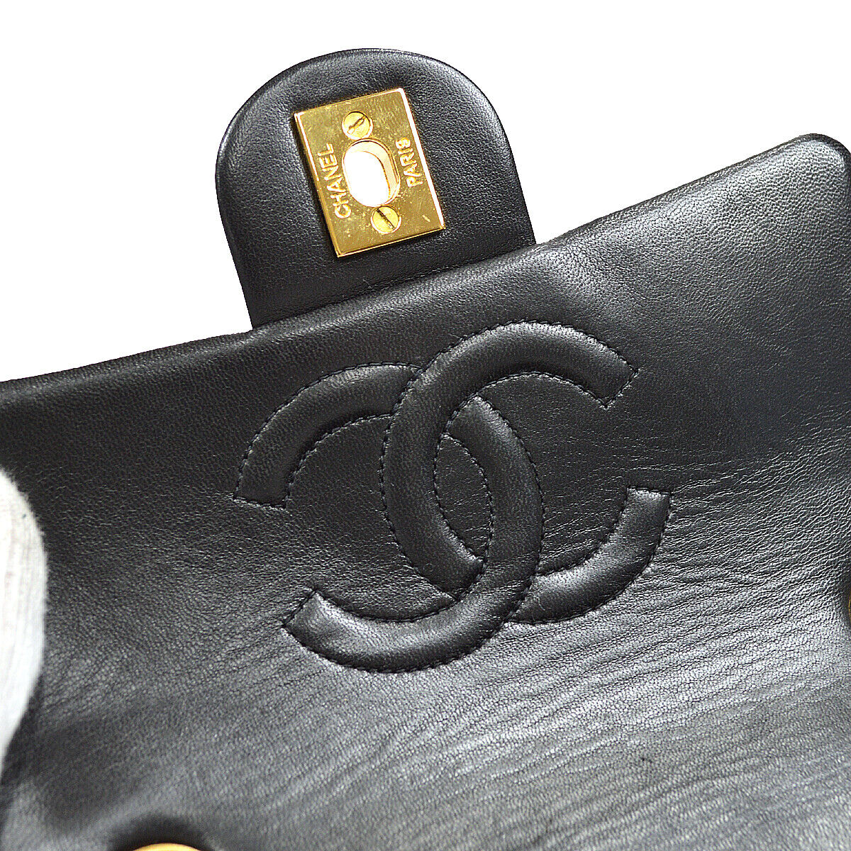 Chanel Classic Flap Mini Square Chain Shoulder Bag Black Lambskin
